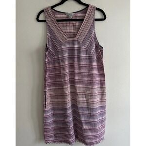 Tommy Bahama Micronesia Stripe 100%‎ Linen Shift Dress Pockets Fringe Hem Size M